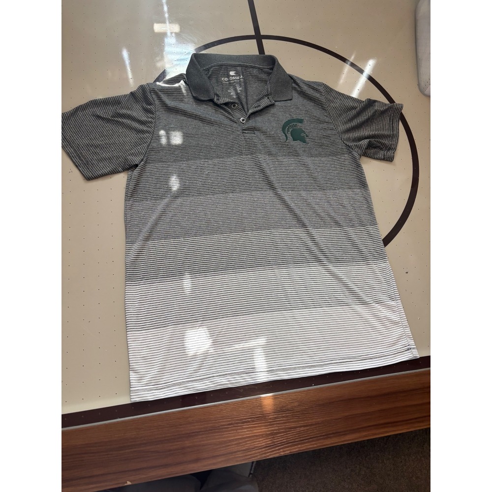 086 Colosseum Michigan State Spartans Mens Medium Polo Grey Stripe MSU NCAA